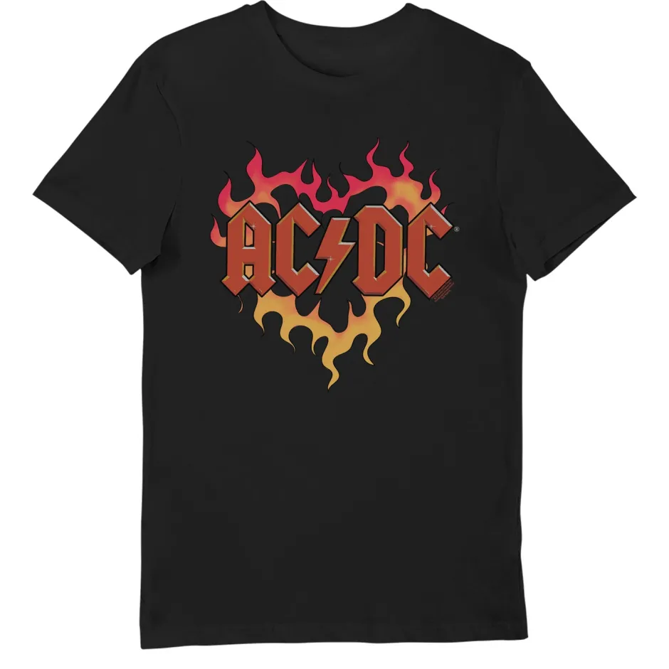 AC DC Black Flame Printed Music T-Shirt-Bioworld International Hot