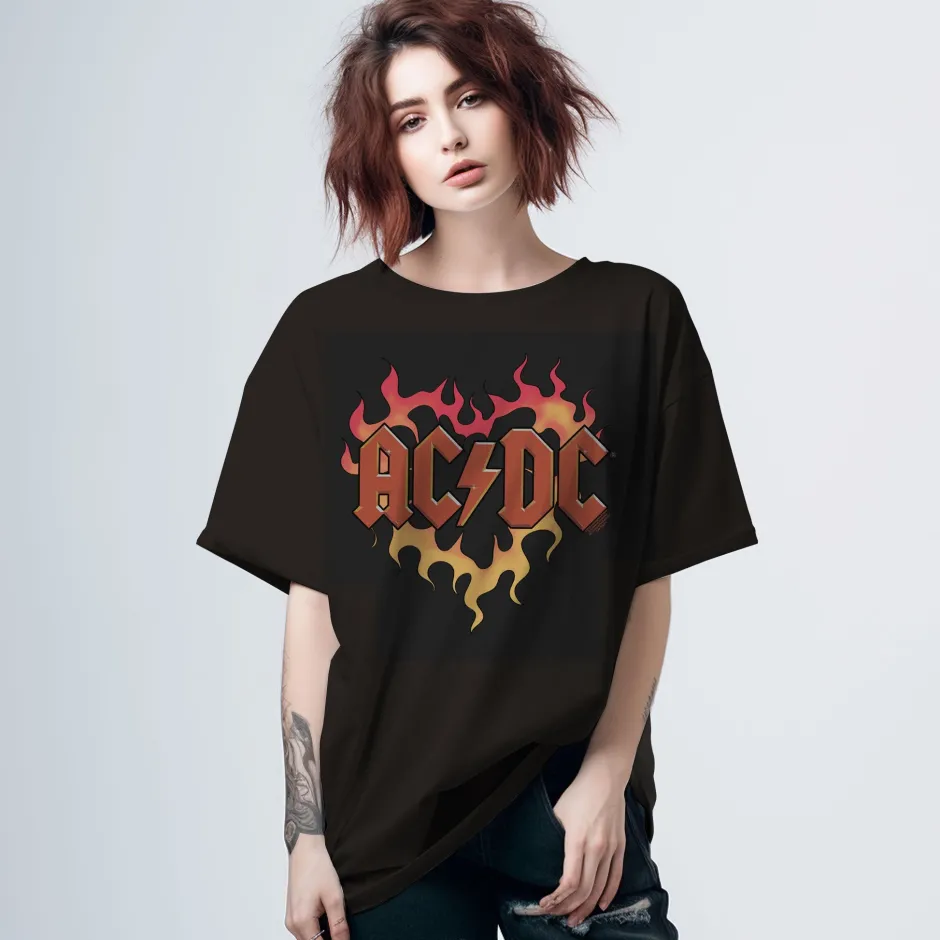 AC DC Black Flame Printed Music T-Shirt-Bioworld International Hot