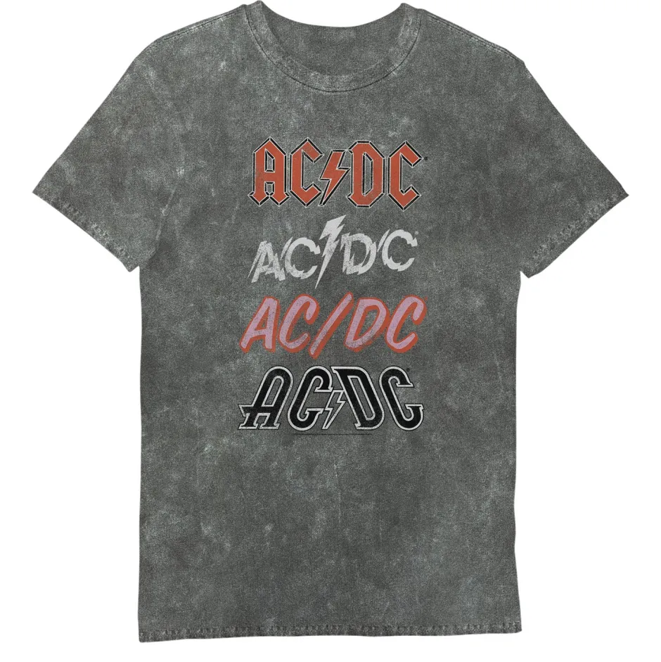 AC DC Logo Grey Snow Wash Printed Music T-Shirt-Bioworld International Discount