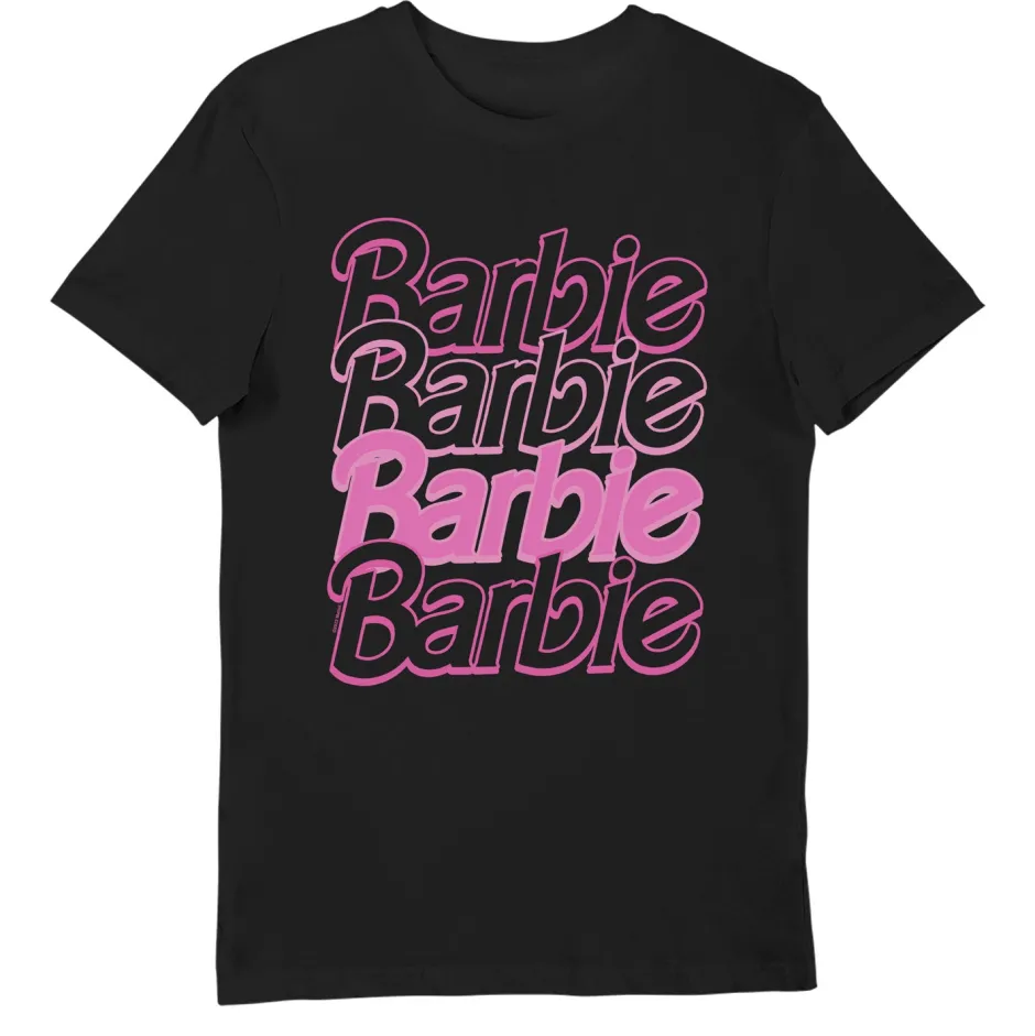 Barbie Pink Trace Logo Black Unisex T-Shirt-Bioworld International Clearance