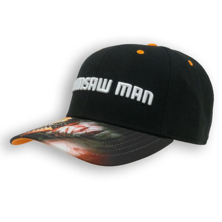 Chainsawman Logo Embroidered Cap with Digital Print Peak - Black-Bioworld International Outlet