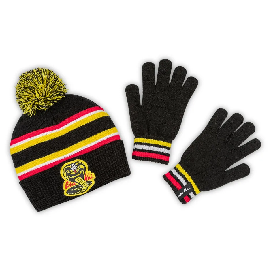 Cobra Kai Kids Pom Pom Beanie & Glove Set-Bioworld International Hot