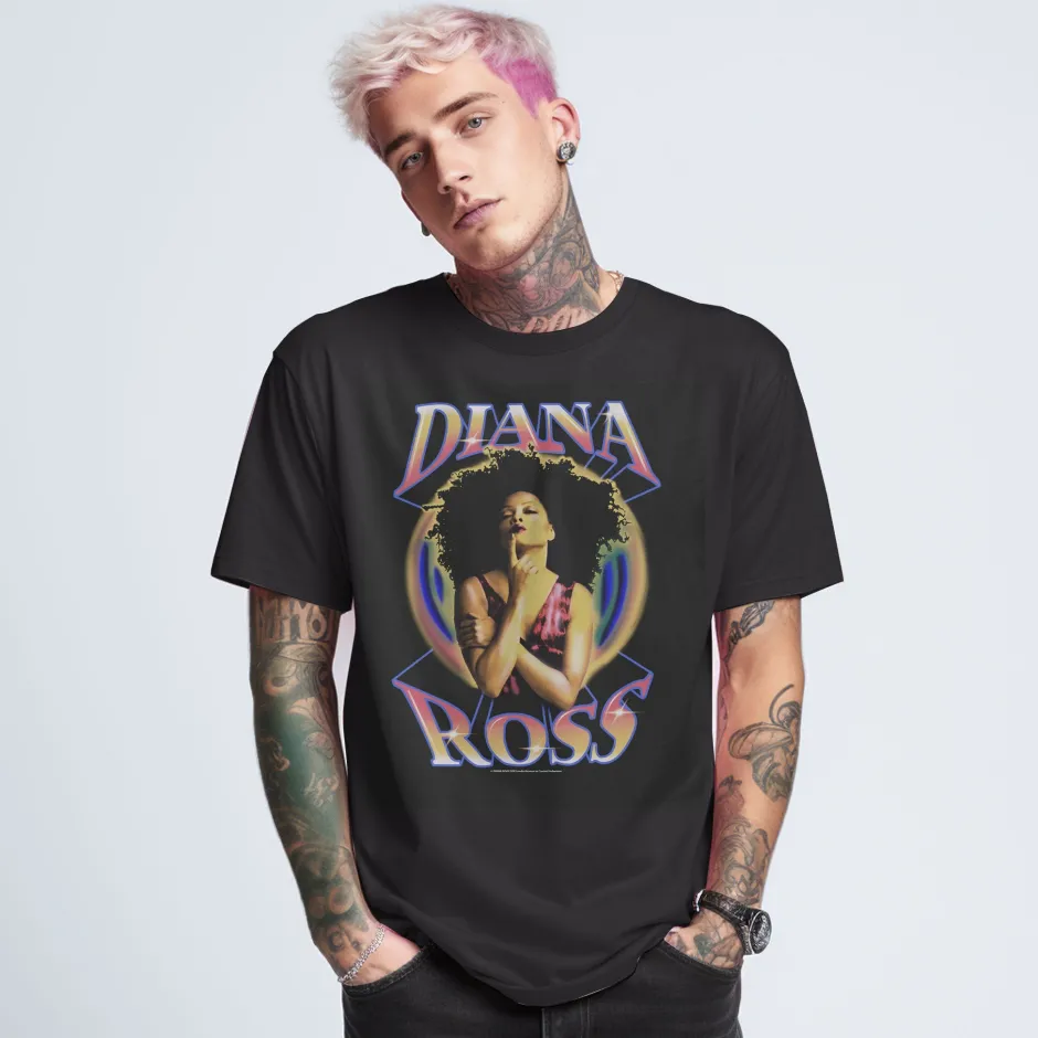 Diana Ross 80's Black Printed Music T-Shirt-Bioworld International Hot