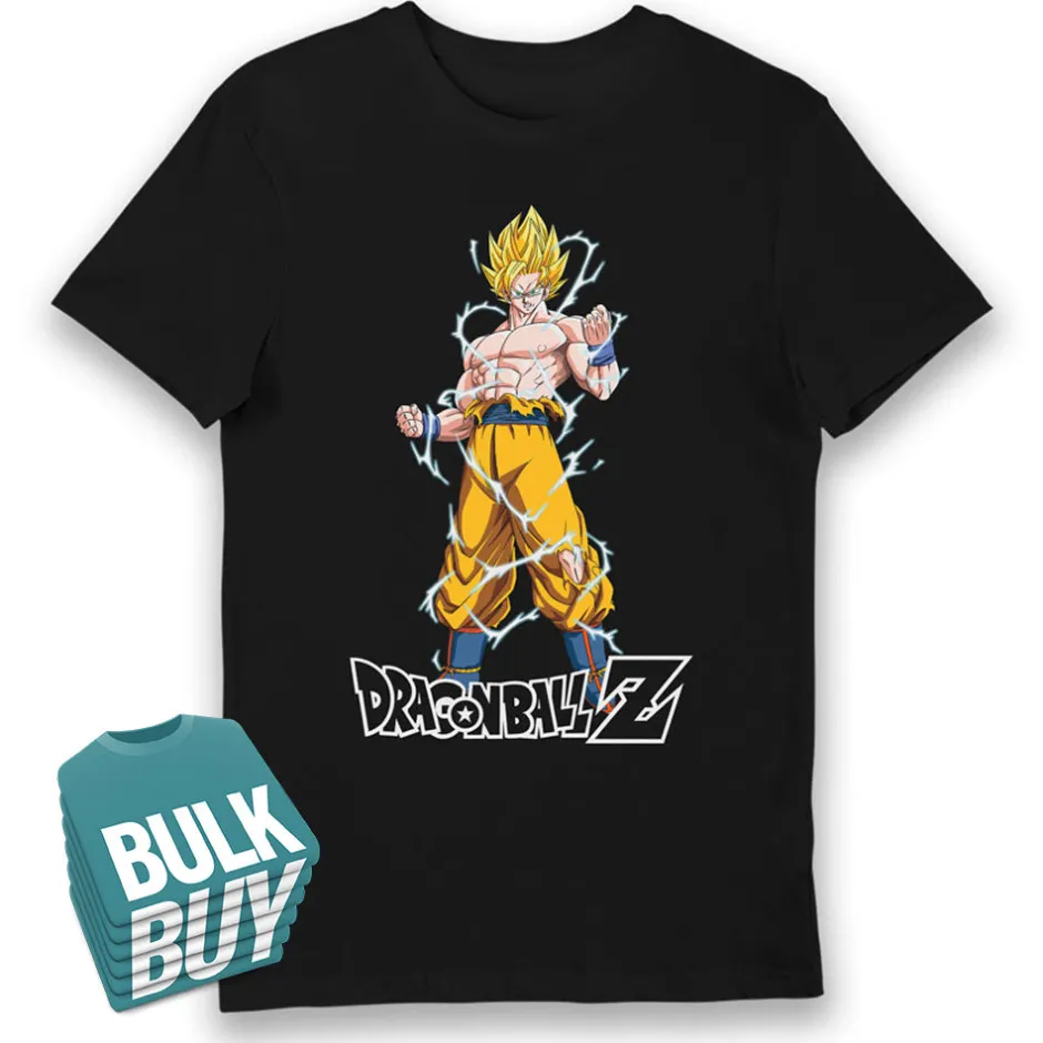 Dragon Ball Z Goku Super Saiyan Lightning Glow in the Dark Adult T-Shirt Bulk Buy-Bioworld International Best Sale