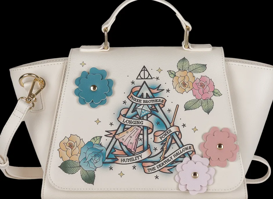 Harry Potter Deathly Hallows Floral Tattoo Premium Handbag-Bioworld International Best Sale