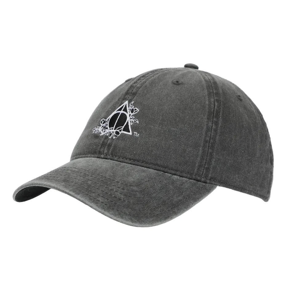 Harry Potter Deathly Hallows Pigment Dye Adult Adjustable Slide Charcoal Grey Cap-Bioworld International Cheap