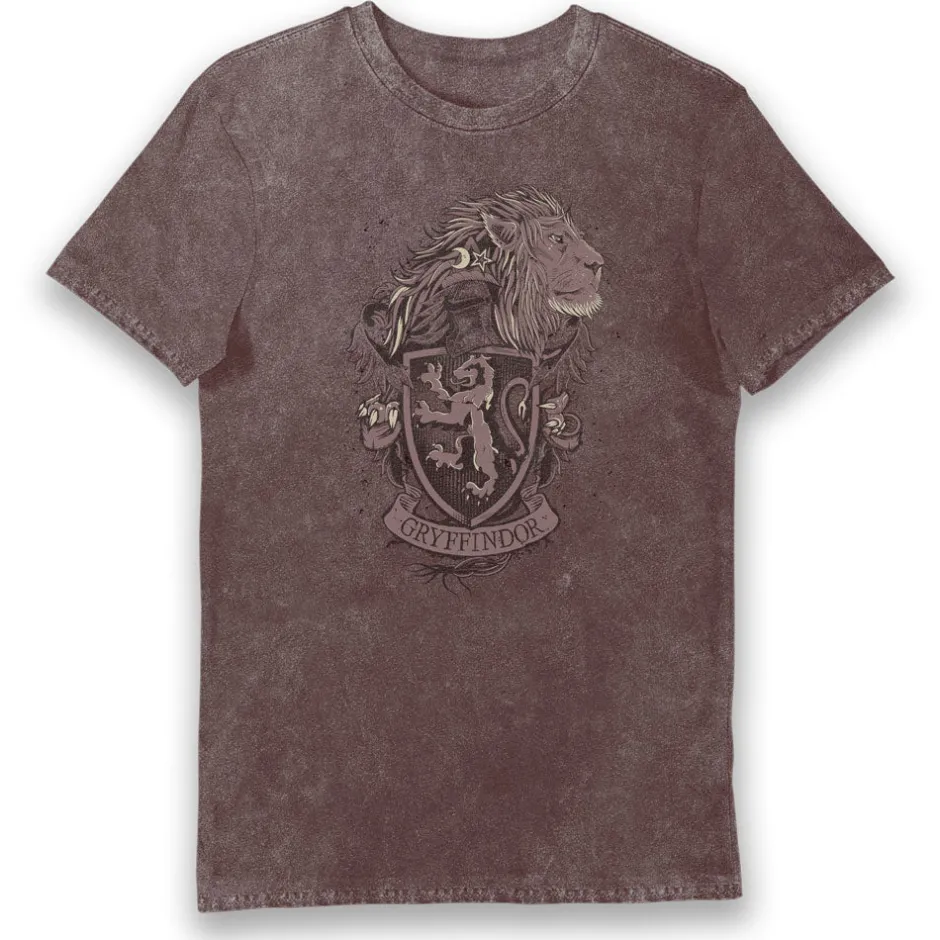 Harry Potter Gryffindor House Crest Red Vintage Style Adults T-Shirt-Bioworld International Cheap
