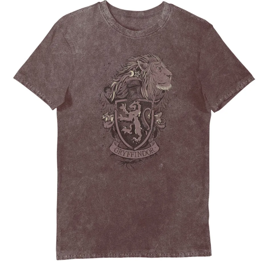 Harry Potter Gryffindor House Crest Red Vintage Style Adults T-Shirt-Bioworld International Cheap
