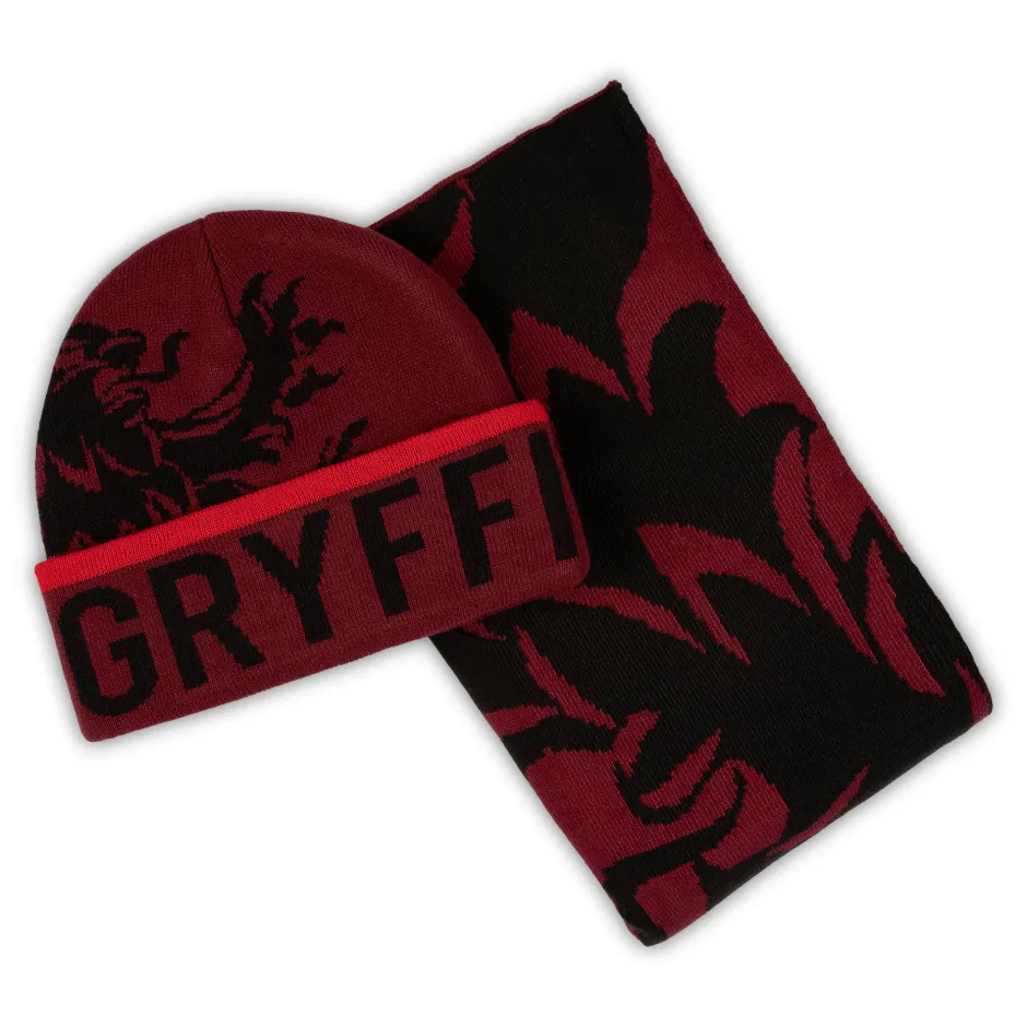 Harry Potter Gryffindor Luxury Adults Beanie & Jacquard Scarf Set-Bioworld International Shop