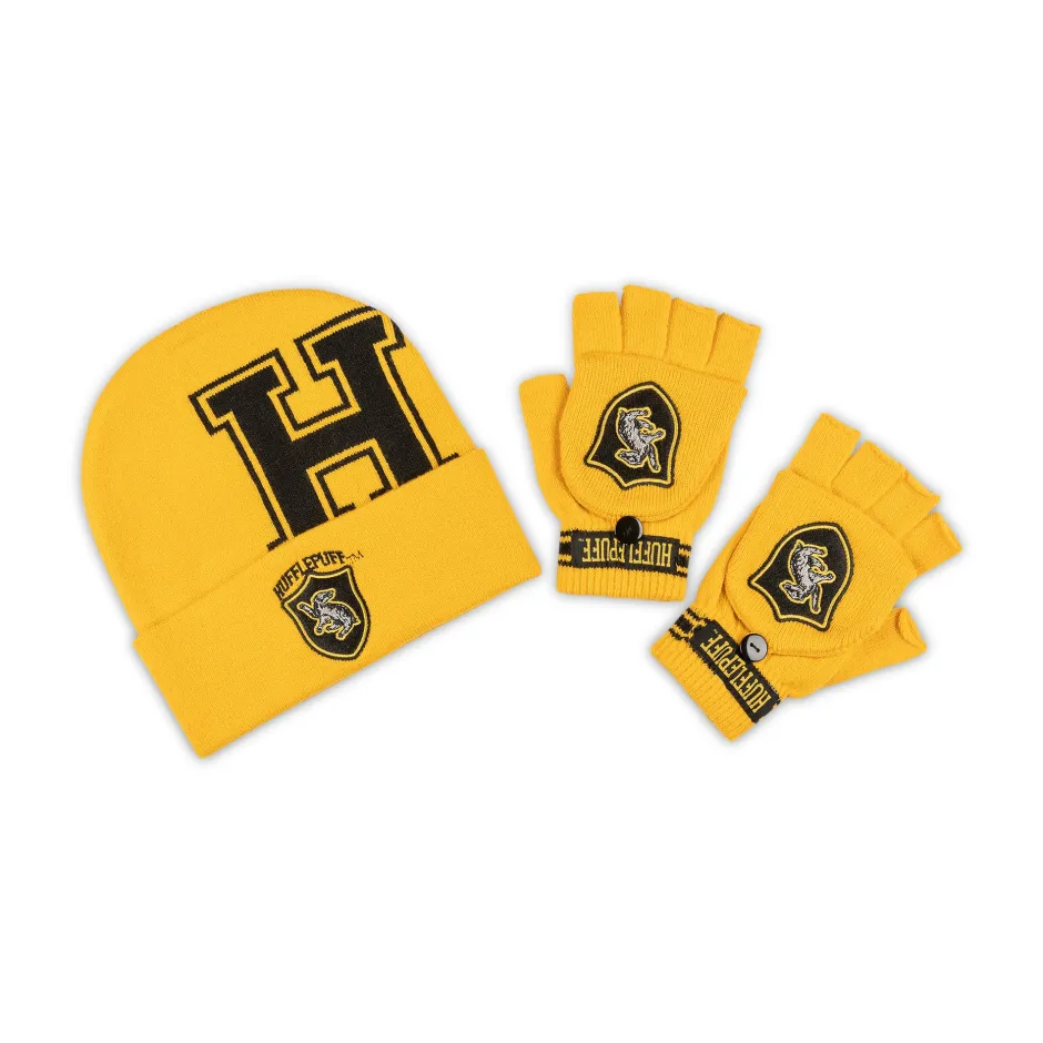 Harry Potter Hufflepuff Adults Hat & Glove Mitt Combo Set-Bioworld International Shop