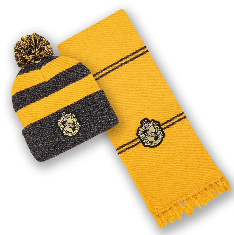 Harry Potter Hufflepuff Adults Hat and Scarf Winter Set-Bioworld International Cheap