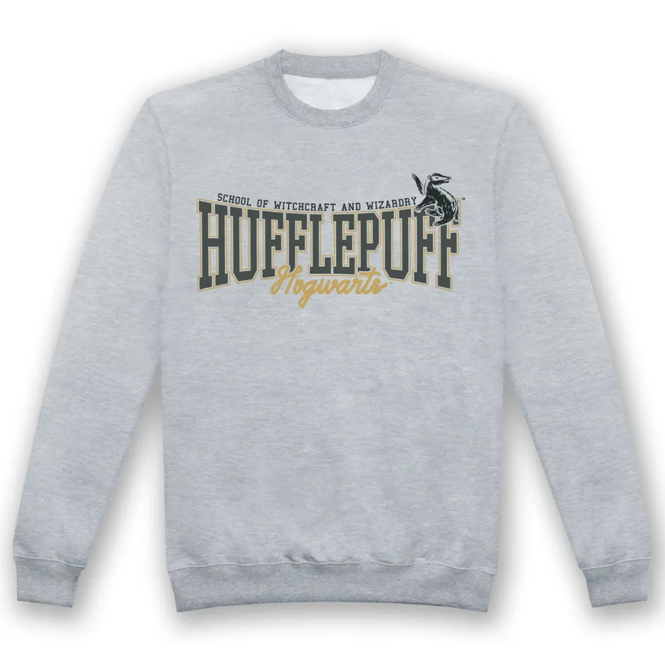 Harry Potter Hufflepuff Collegiate Grey Marl Adults Crew-Bioworld International Sale