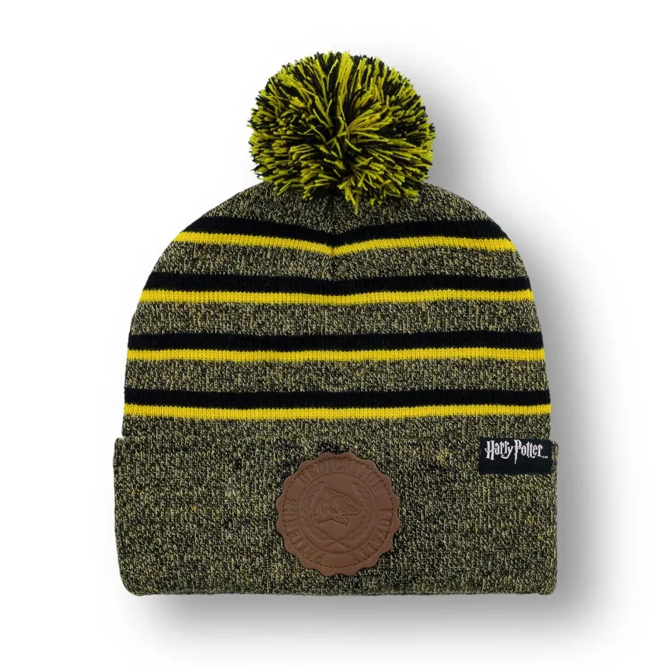 Harry Potter Hufflepuff Striped Pom Beanie-Bioworld International Outlet