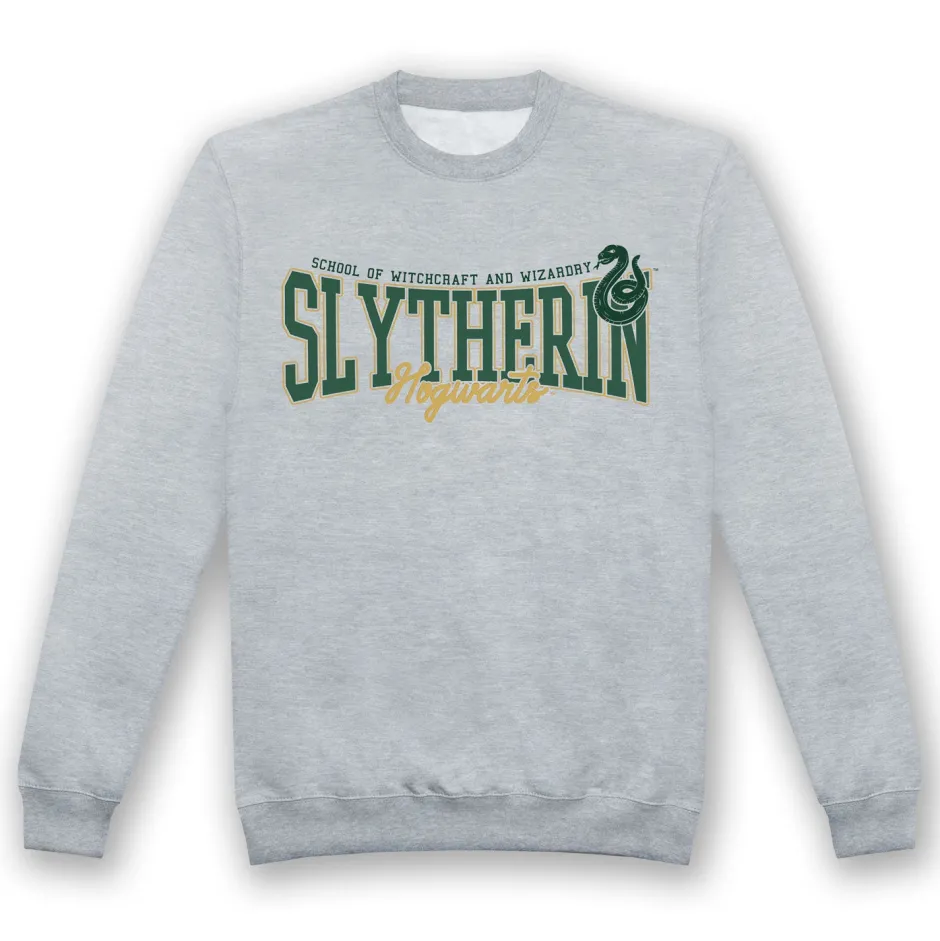 Harry Potter Slytherin Collegiate Grey Marl Adults Crew-Bioworld International Best