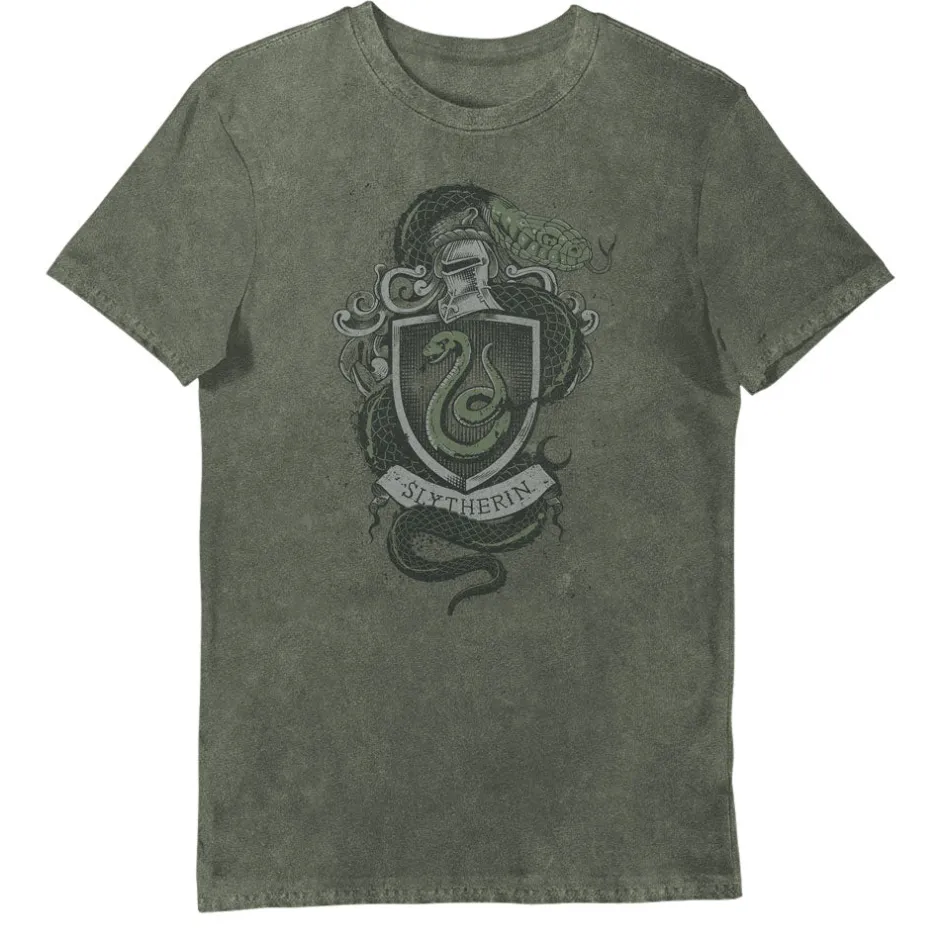 Harry Potter Slytherin House Crest Green Vintage Style Adults T-Shirt-Bioworld International Shop
