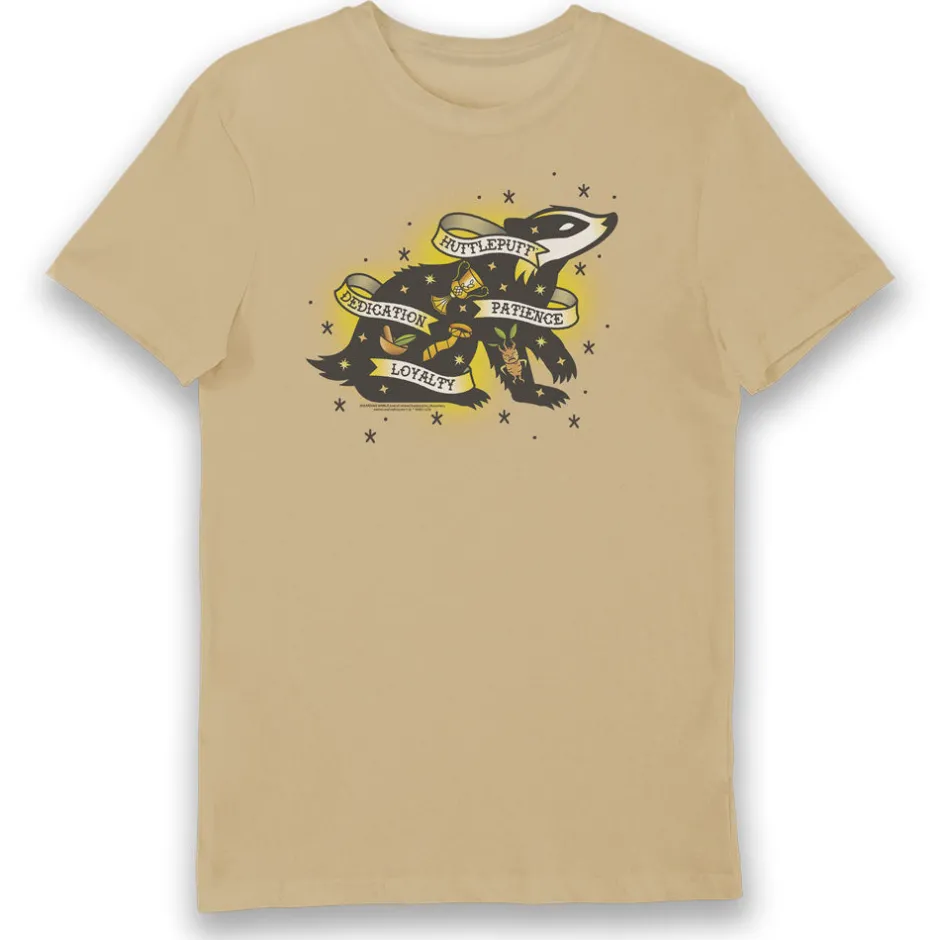 Harry Potter Tattoo Hufflepuff House Adults T-Shirt-Bioworld International Sale