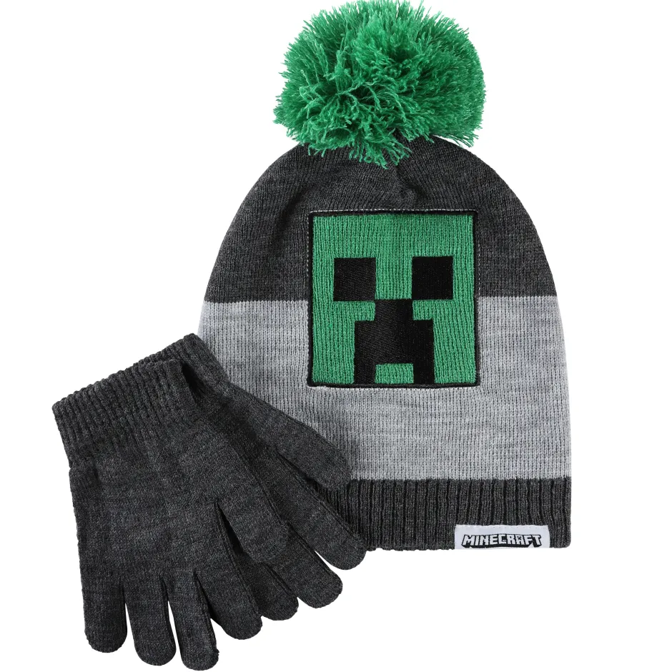 Minecraft Creeper Bobble Hat & Glove Set Kids Gaming Gift Idea Boys-Bioworld International New