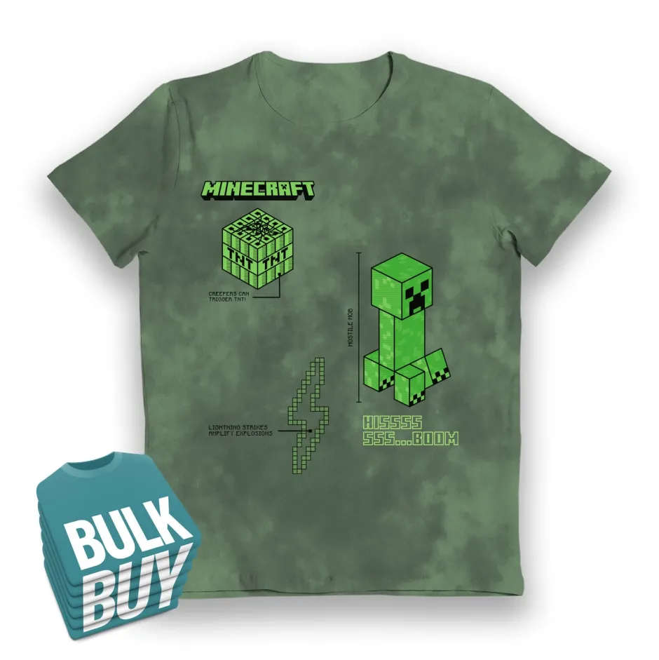 Minecraft Creeper Hissss Boom Tie Dye Kids T-Shirt - Bulk Buy-Bioworld International Clearance