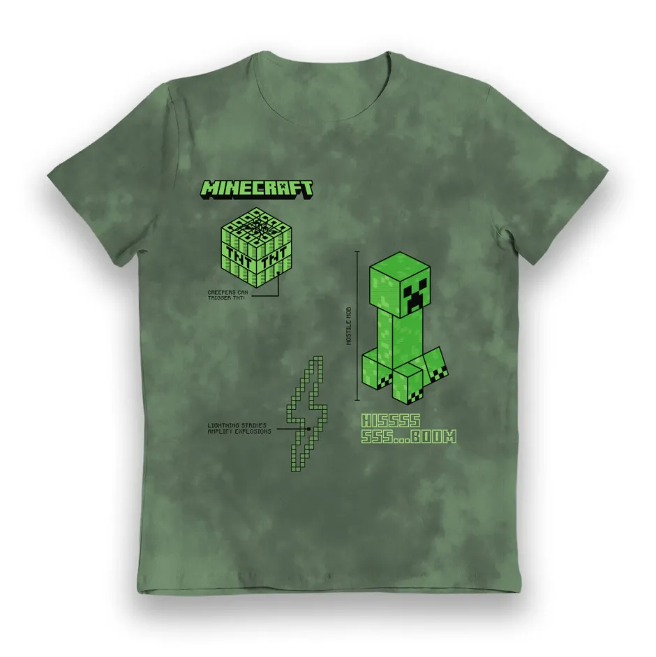 Minecraft Creeper Hissss Boom Tie Dye Kids T-Shirt - Bulk Buy-Bioworld International Clearance