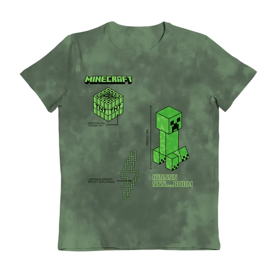 Minecraft Creeper Hissss Boom Tie Dye Kids T-Shirt - Bulk Buy-Bioworld International Clearance