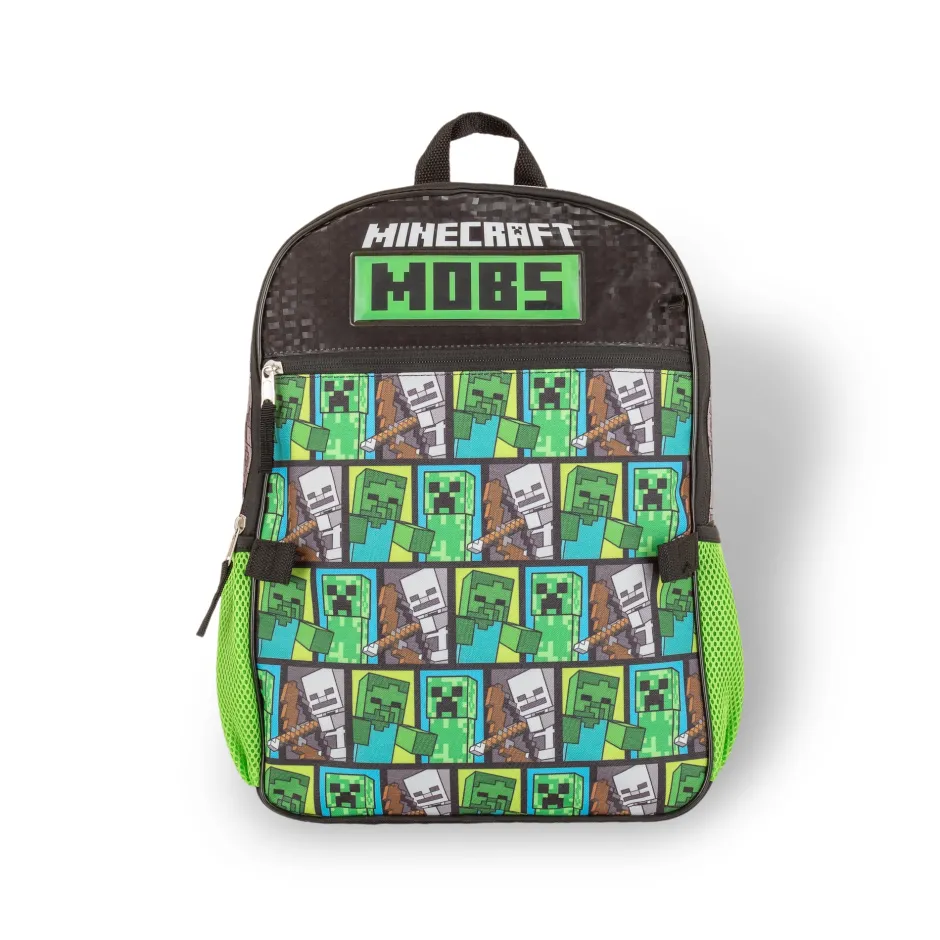 Minecraft Mobs Creeper Zombie Kids Back to School 5 Piece Backpack Set-Bioworld International Clearance