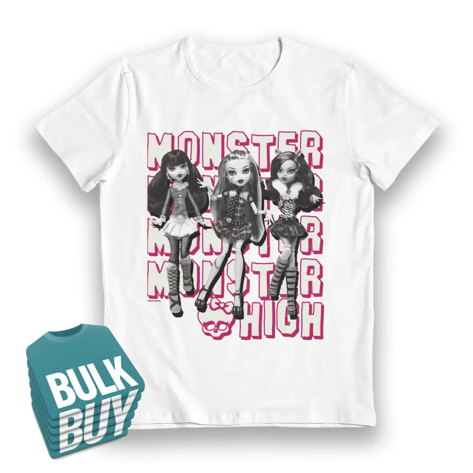 Monster High Girls Glow in the Dark White Kids T-Shirt - Bulk Buy-Bioworld International New