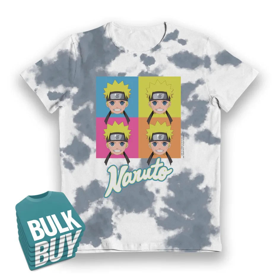 Naruto Faces Tie Dye Blue & White Kids T-Shirt - Bulk Buy-Bioworld International Outlet