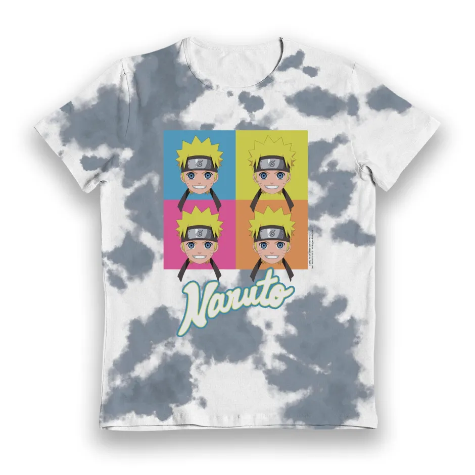 Naruto Faces Tie Dye Blue & White Kids T-Shirt - Bulk Buy-Bioworld International Outlet