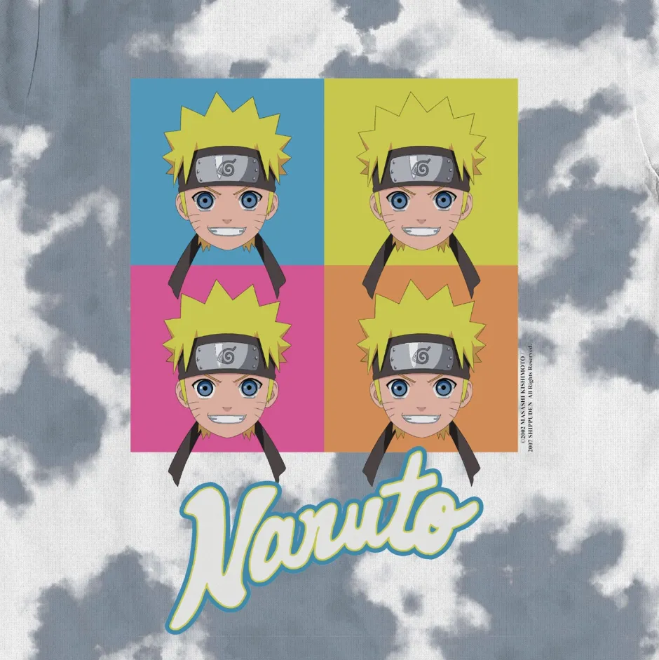 Naruto Faces Tie Dye Blue & White Kids T-Shirt - Bulk Buy-Bioworld International Outlet