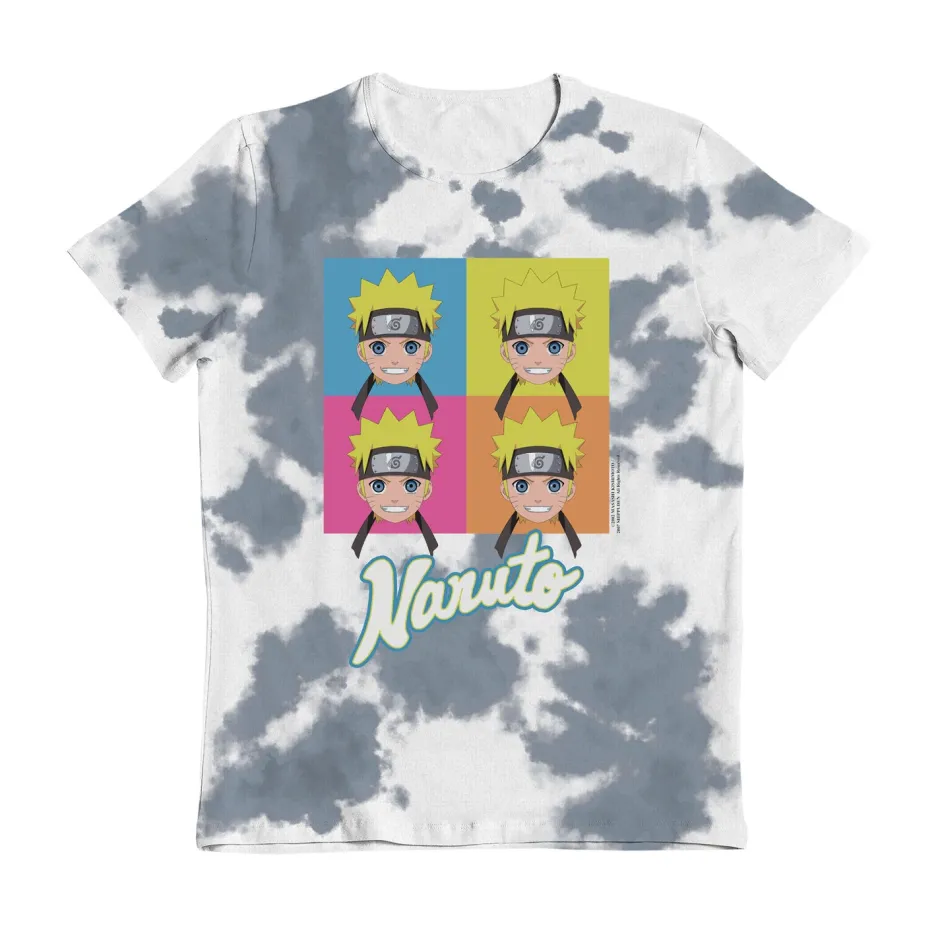 Naruto Faces Tie Dye Blue & White Kids T-Shirt - Bulk Buy-Bioworld International Outlet