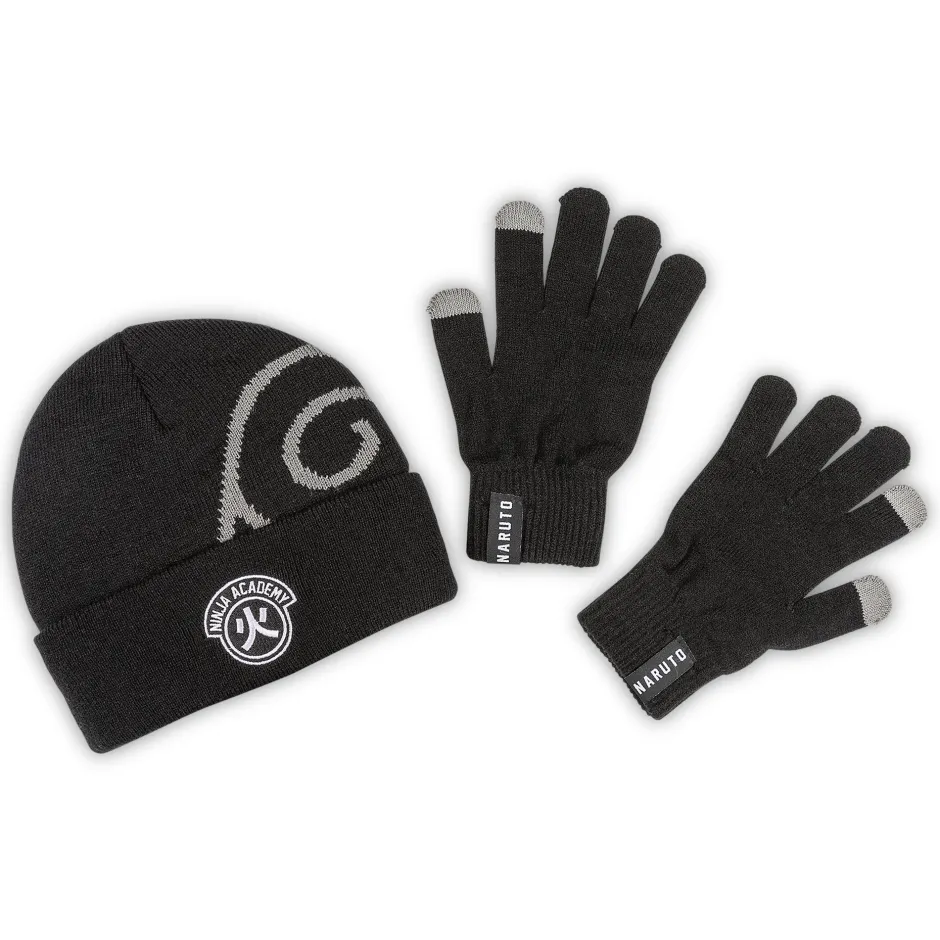 Naruto Leaf Village Symbol Adults Beanie & Glove Set-Bioworld International Outlet