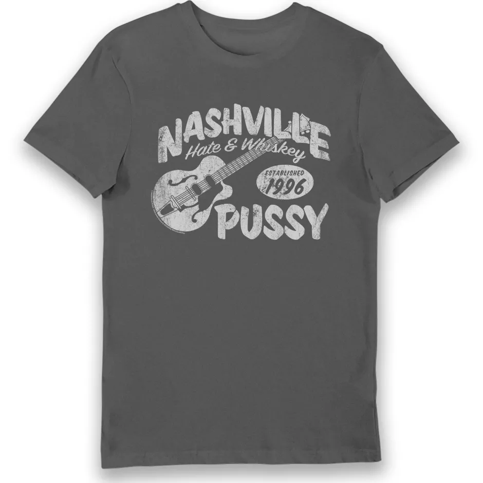 Nashville Pussy Hate & Whiskey Adults Overdye Black Oyster T-Shirt-Bioworld International Best