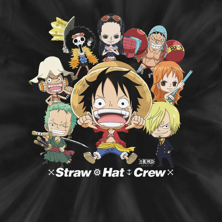 One Piece Straw Hat Crew Kids Black Tie Dye T-Shirt - Bulk Buy-Bioworld International Best