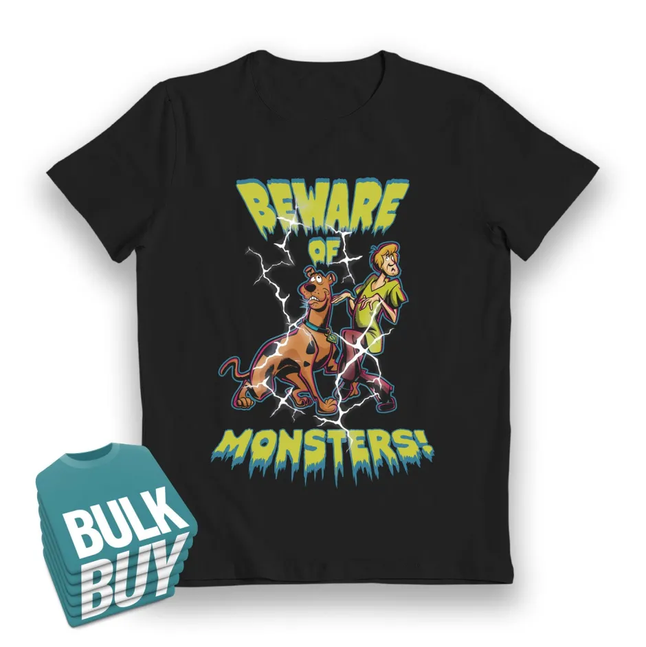 Scooby Doo Beware of Monsters Glow in the Dark Black Kids T-Shirt - Bulk Buy-Bioworld International Outlet