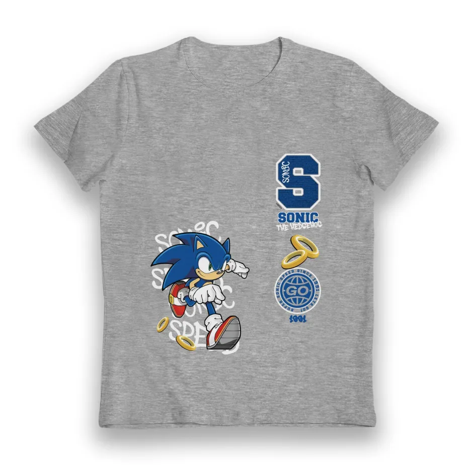 Sonic The Hedgehog Go Rings Grey Marl Kids T-Shirt-Bioworld International Hot