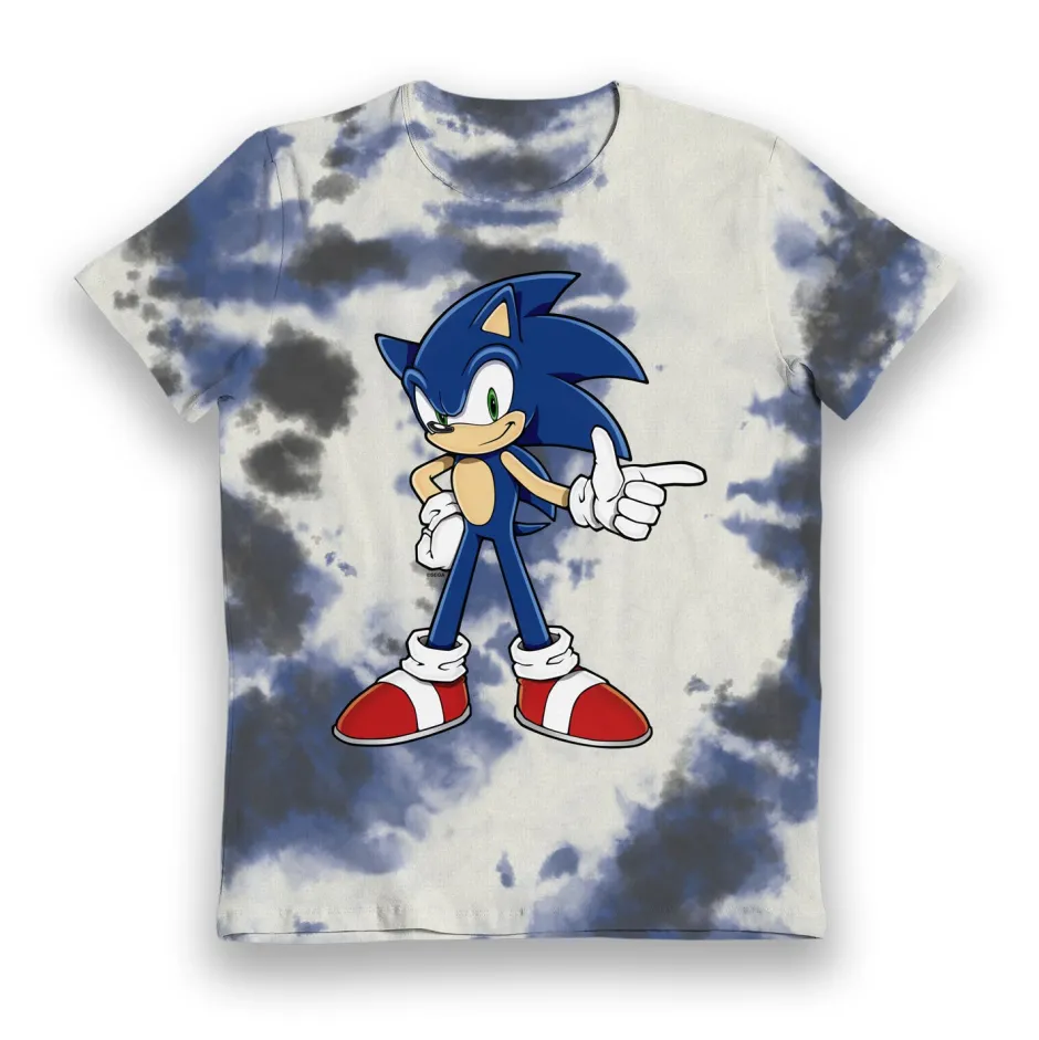 Sonic The Hedgehog Tie Dye Grey, Blue & White Kids T-Shirt - Bulk Buy-Bioworld International Clearance