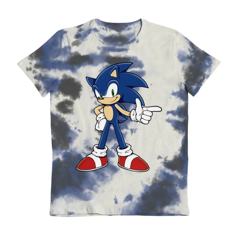 Sonic The Hedgehog Tie Dye Grey, Blue & White Kids T-Shirt - Bulk Buy-Bioworld International Clearance