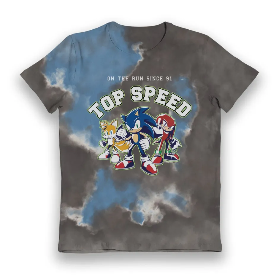 Sonic The Hedgehog Top Speed Tie Dye Grey & Blue Kids T-Shirt - Bulk Buy-Bioworld International Fashion