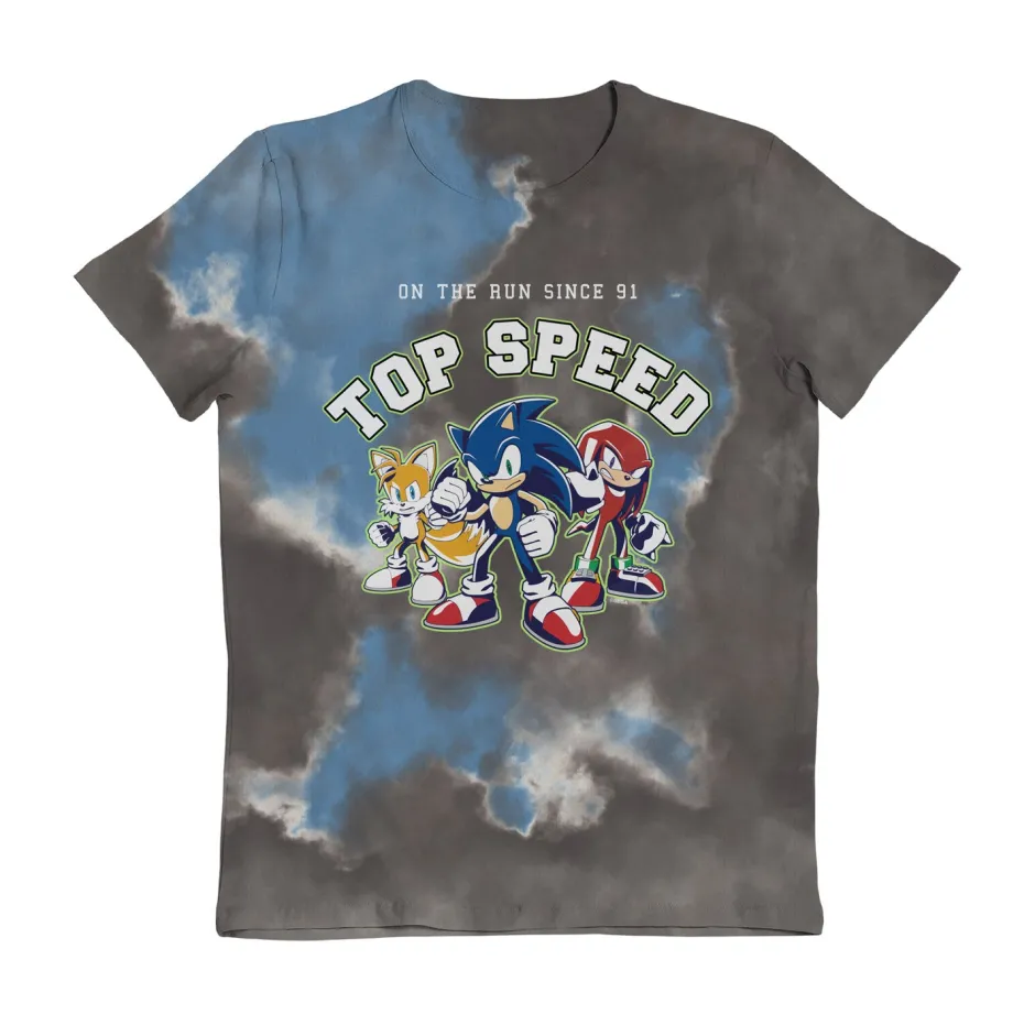 Sonic The Hedgehog Top Speed Tie Dye Grey & Blue Kids T-Shirt - Bulk Buy-Bioworld International Fashion