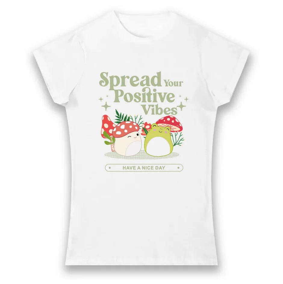 Squishmallows Spread Positive Vibes Ladies Adult T-Shirt White-Bioworld International Cheap