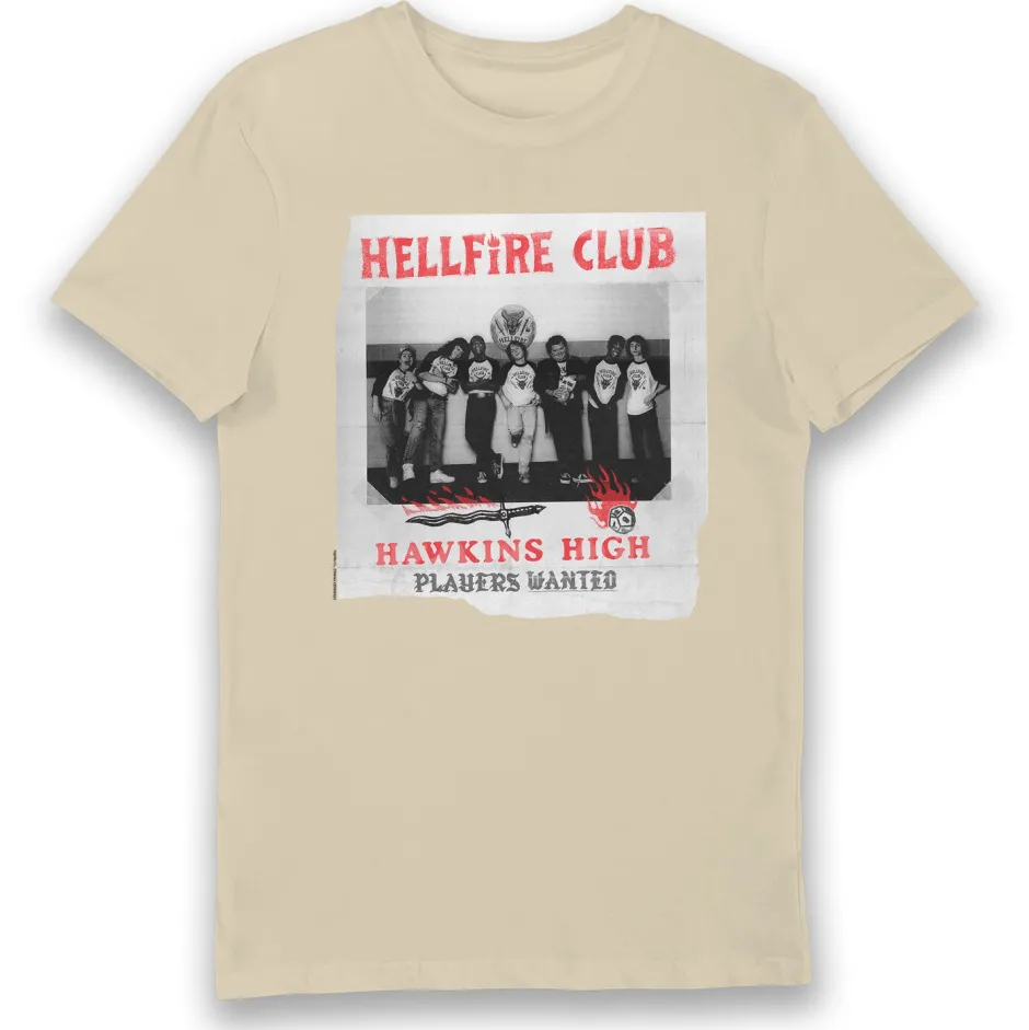 Stranger Things Hawkins High Hellfire Club Players Wanted Adults T-Shirt Oatmilk-Bioworld International Sale