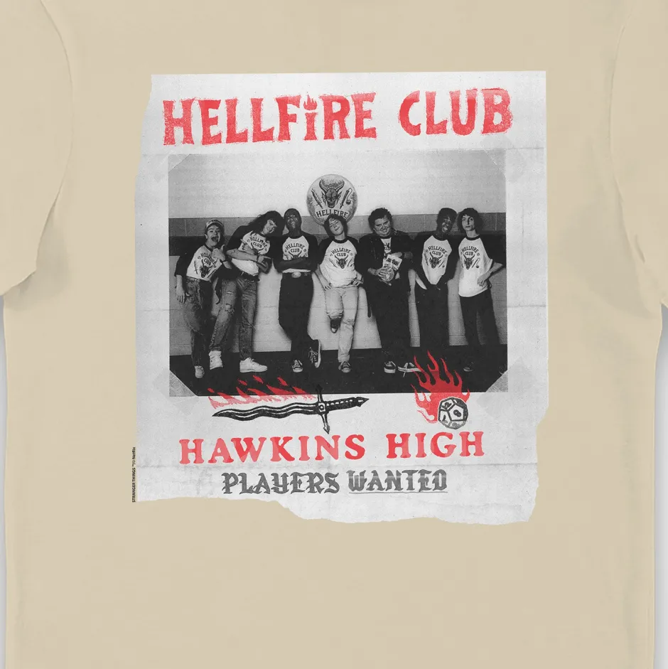 Stranger Things Hawkins High Hellfire Club Players Wanted Adults T-Shirt Oatmilk-Bioworld International Sale