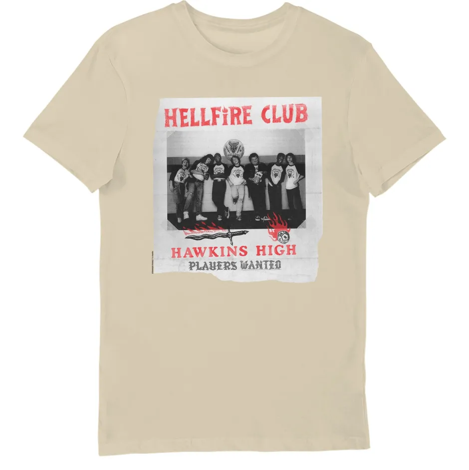 Stranger Things Hawkins High Hellfire Club Players Wanted Adults T-Shirt Oatmilk-Bioworld International Sale