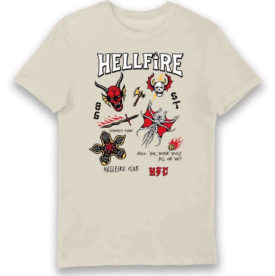 Stranger Things Hellfire Club Hell Can Wait Adults T-Shirt Oatmilk-Bioworld International Best