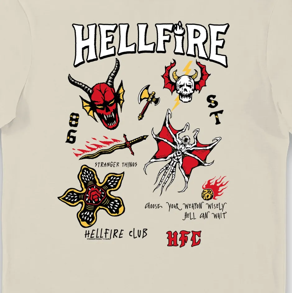 Stranger Things Hellfire Club Hell Can Wait Adults T-Shirt Oatmilk-Bioworld International Best