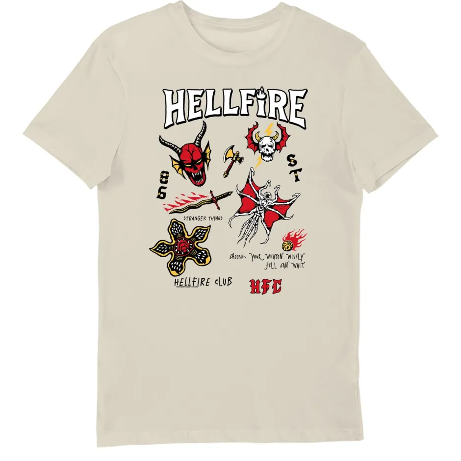 Stranger Things Hellfire Club Hell Can Wait Adults T-Shirt Oatmilk-Bioworld International Best