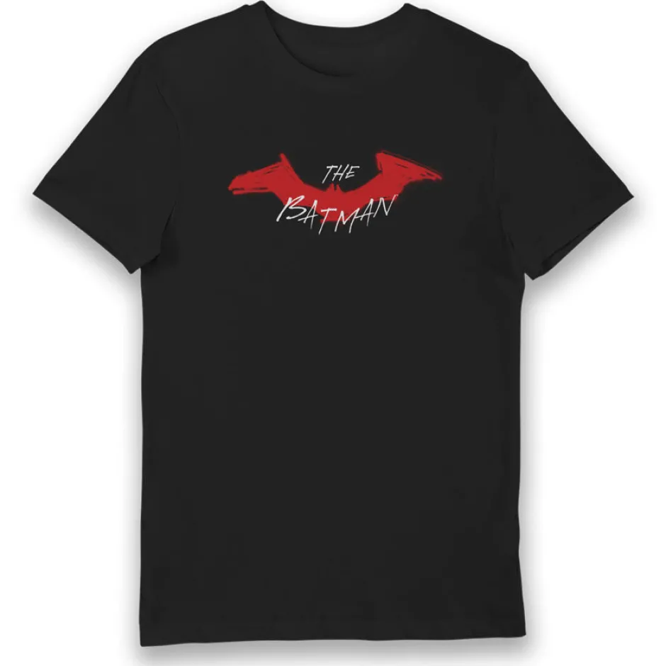 The Batman Movie Red Graffiti Spray Logo Adults T-Shirt-Bioworld International New